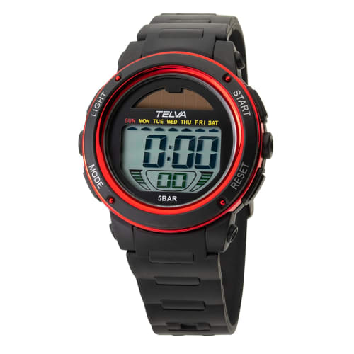 Klefer Men's Digital Watch, Solar Rechargeable, Urethane Strap, Black, TE-D192-RD