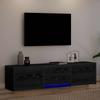TV Stand with LED Lighting Black Oak Finish 165 x 34 x 40 cm
