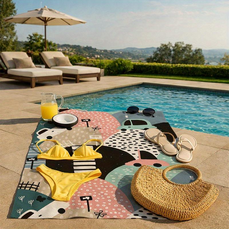 1pc Cute Cars Pattern Beach Towel, High Absorbent, Quick Dry, Soft Lightweight, Great for Yoga, Picnics, Microfiber Bath Towel