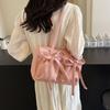 Large Capacity Pleated Shoulder Bag Korean Style Armpit Bag Fashion Bow Nylon Tote Bag  Girls