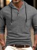Men's Casual Long Sleeve Hooded Pullover with Drawstring and Buttons for Autumn/Winter