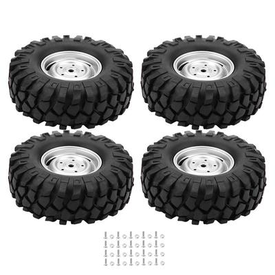 RC Tires, 110 Scale RC Wheels, Non-Slip, for Crawlers and Trucks, Set of 4, with Hubs, Ideal for Off-Road Racing, Endurance Races, Camping, Parties,