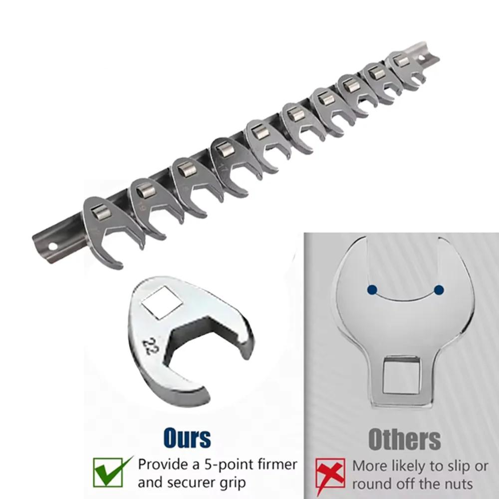 Metric 10-22mm Open End Nut Wrench Tool Kit 10-Piece 3/8in Drive Crowfoot Wrench Set
