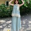 Mint Green Women's Off-the-Shoulder Halter Bow Top & Skirt Set