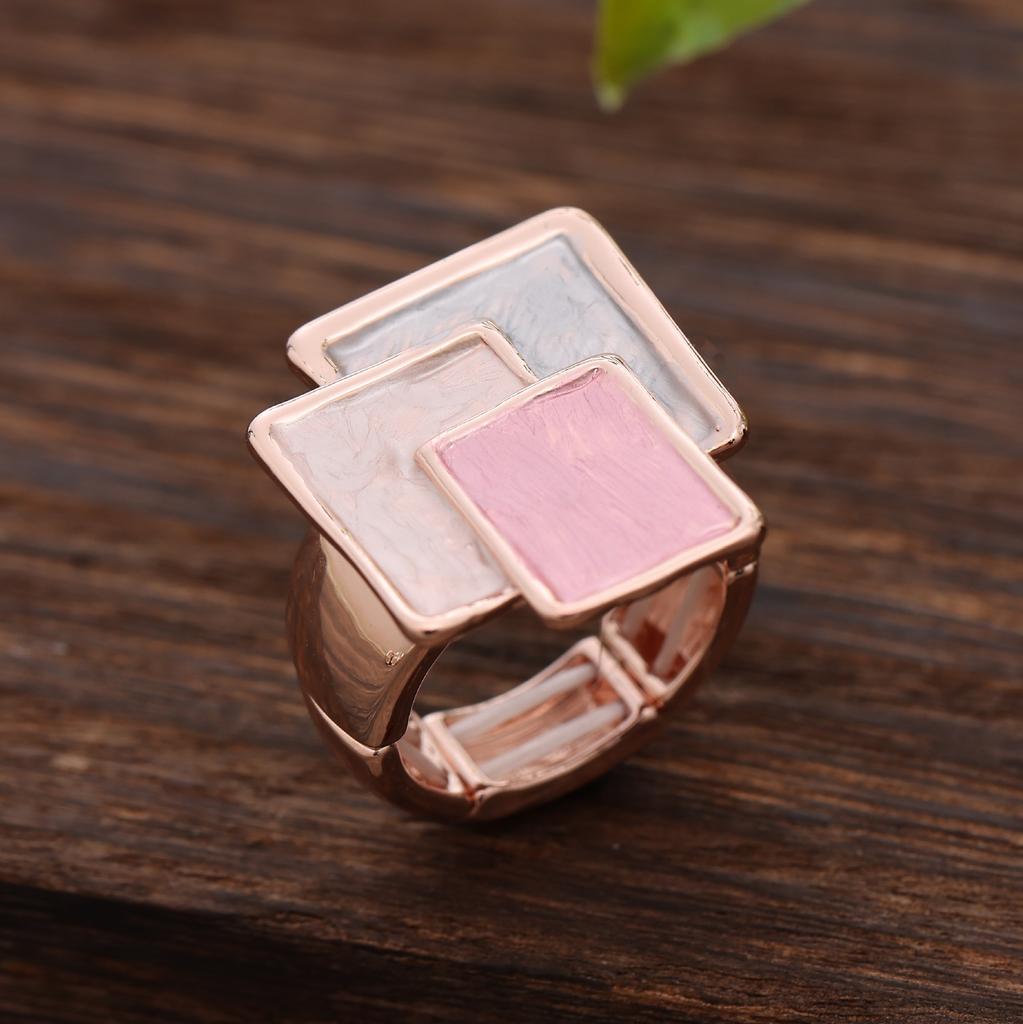 Irregular Square Splicing Alloy Ring, Colorful Oil Trend Women's Elastic Ring