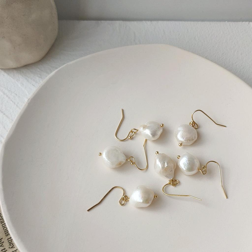 Baroque freshwater special-shaped pearl earrings irregular shape hand-made earrings temperament earrings