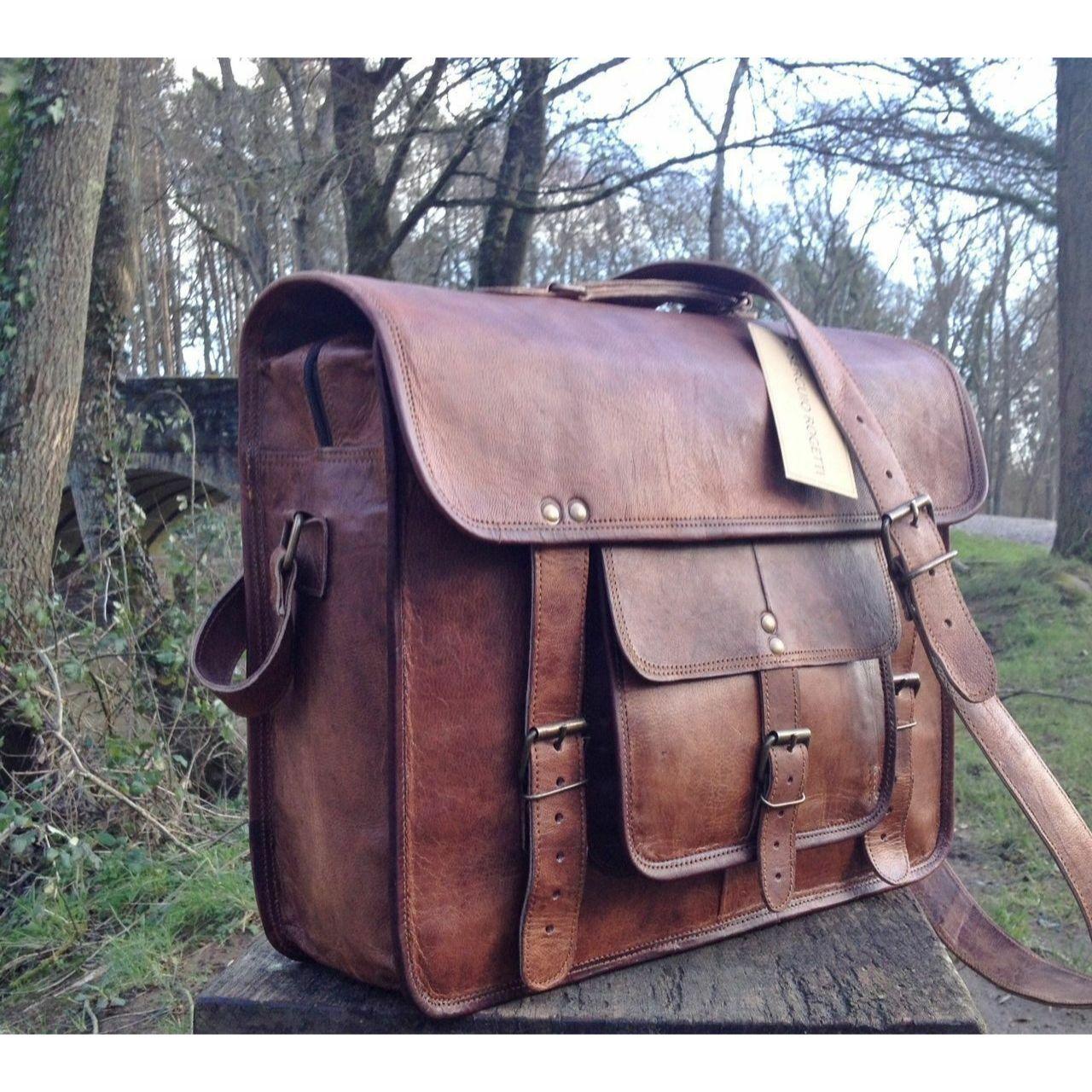 Мужская винтажная кожаная сумка через плечо Сумка-портфель для ноутбука 15 X 11 X 4 — фото 2