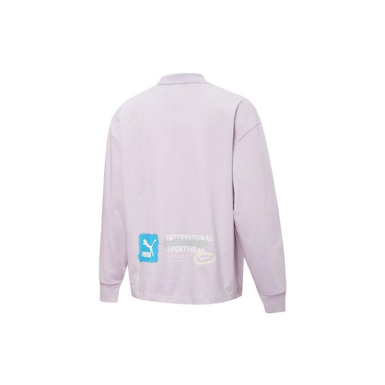 Puma Embroidered Vintage Sports Long Sleeve Polo Men Tops Purple 536075-17