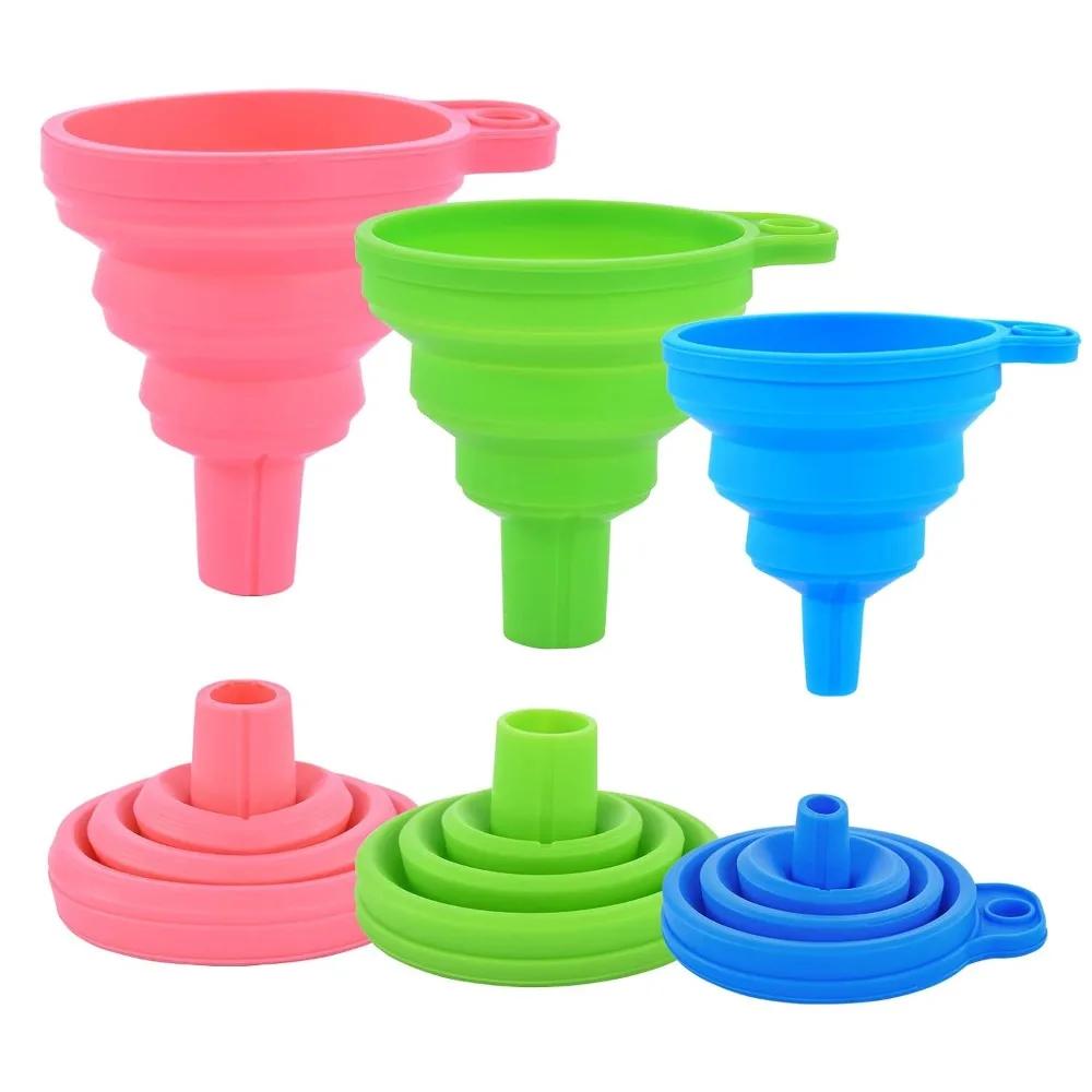 

Kitchen Silicone Collapsible Funnel Set of 3 Foldable-Cooking-Food-Grade for Filling Bottles Perfume Capsules Fry Oil Filter