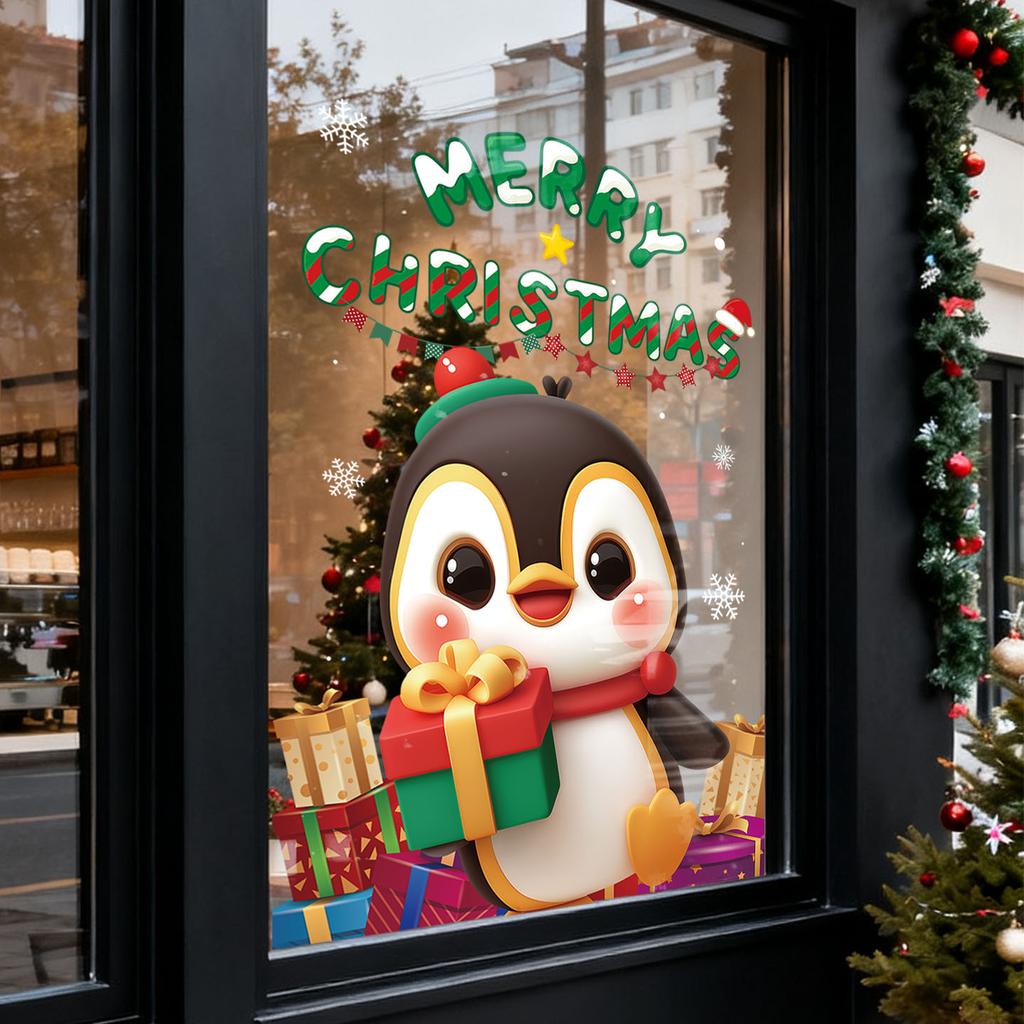 Christmas Penguin Glass Window Shopping Mall Atmosphere Decoration Electrostatic Stickers