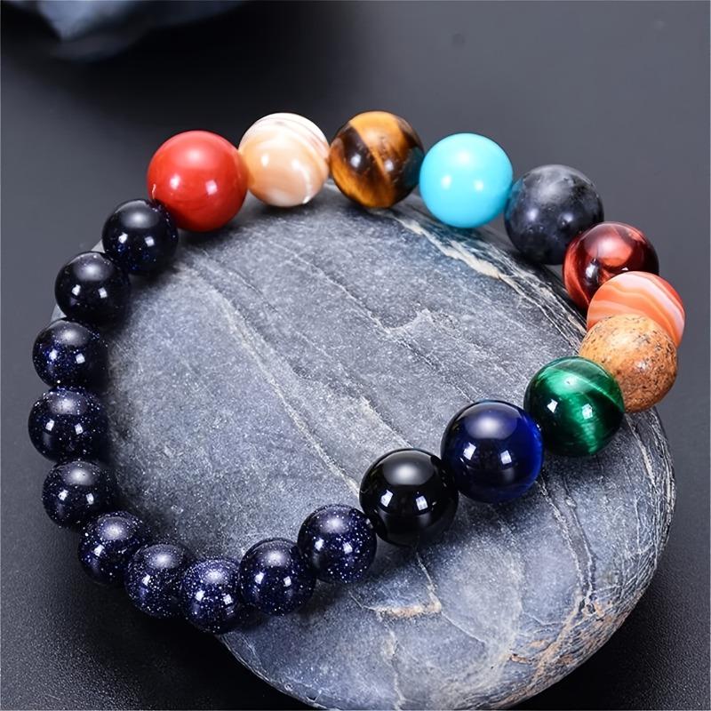 1PC Adjustable Planet Bracelet - Solar System Astronomy Ornament with Star of David and Black Beads Symbolizing Outer Space