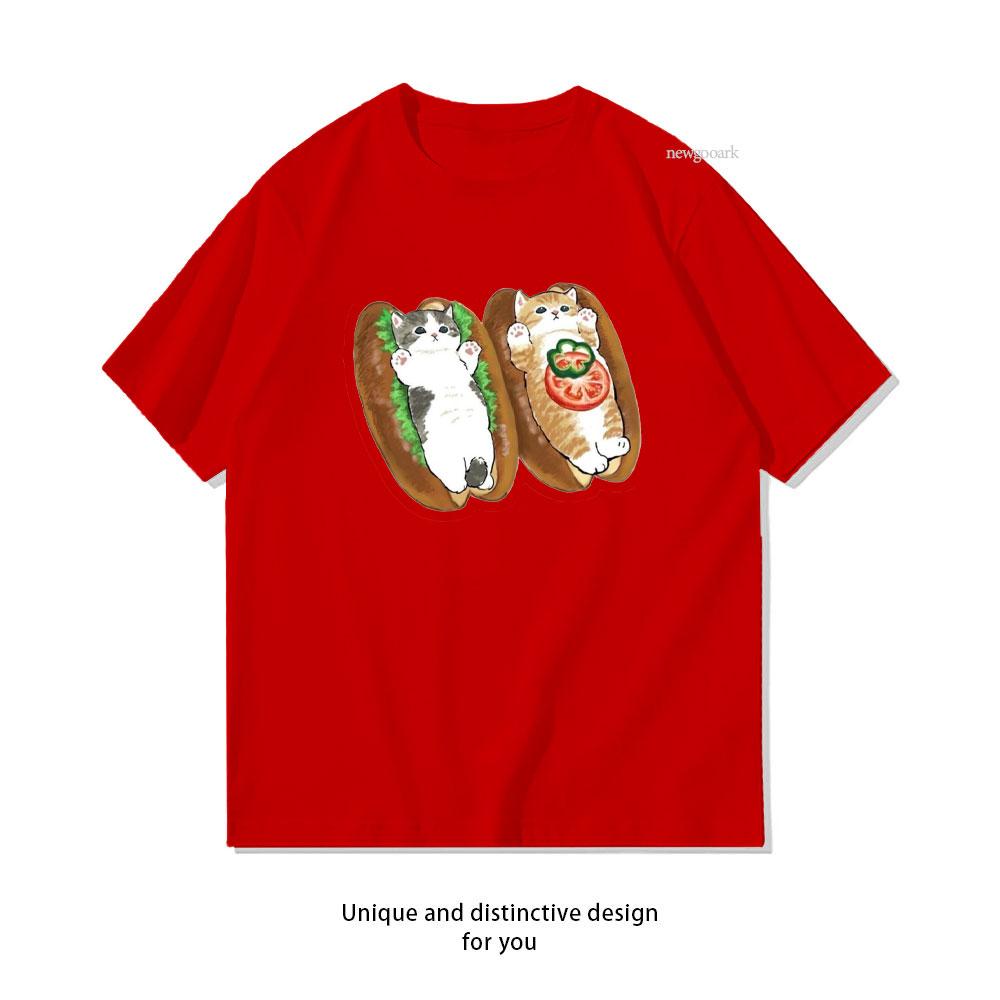 Kawaii Mofusand Sandwich Cat Duo TShirt Woman Man Casual Cotton Graphic T Shirts Creative Streetwear Classic Oneck Shirt