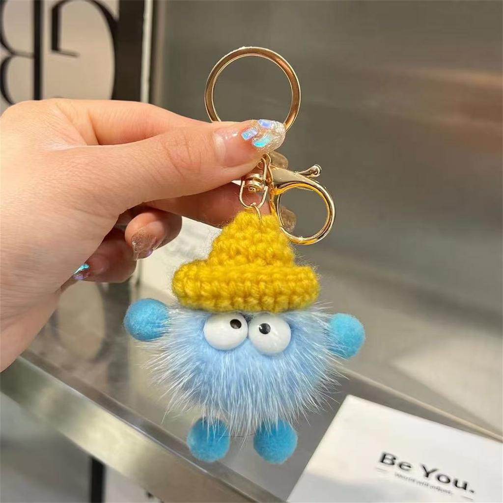 Faux Mink Briquette Bag Charm, Cute Plush Backpack Pendant, Cartoon Doll Gift, Car Keychain