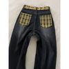Women's High Waist Retro Plaid Bowknot Patchwork Wide Leg Jeans (2025 Design)