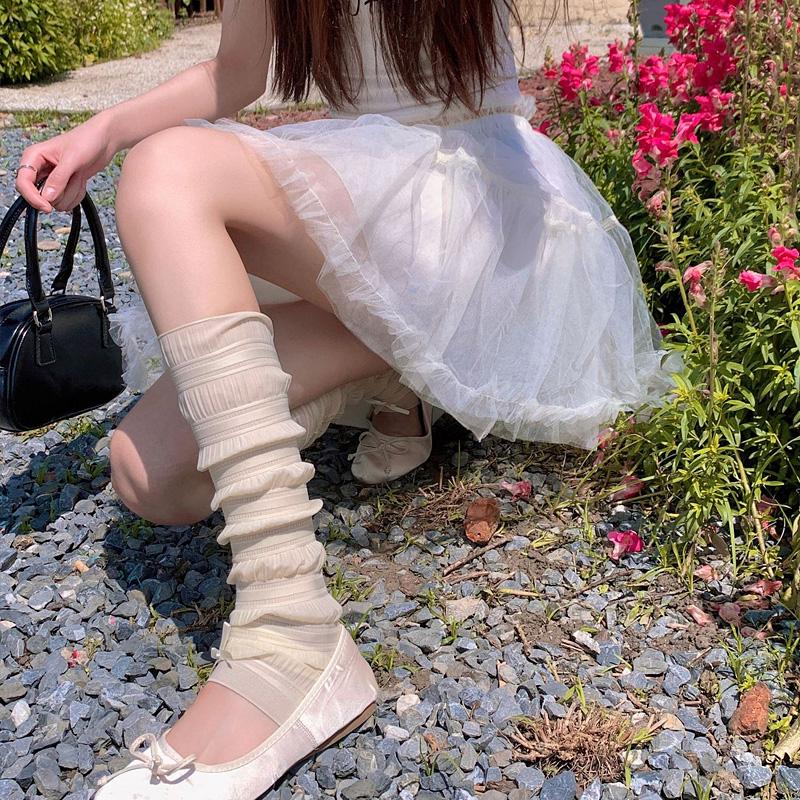 Dámské tenké krajkové podkolenky jednobarevné ledové hedvábí návleky na ruce návleky na nohy ozdoba mašle JK