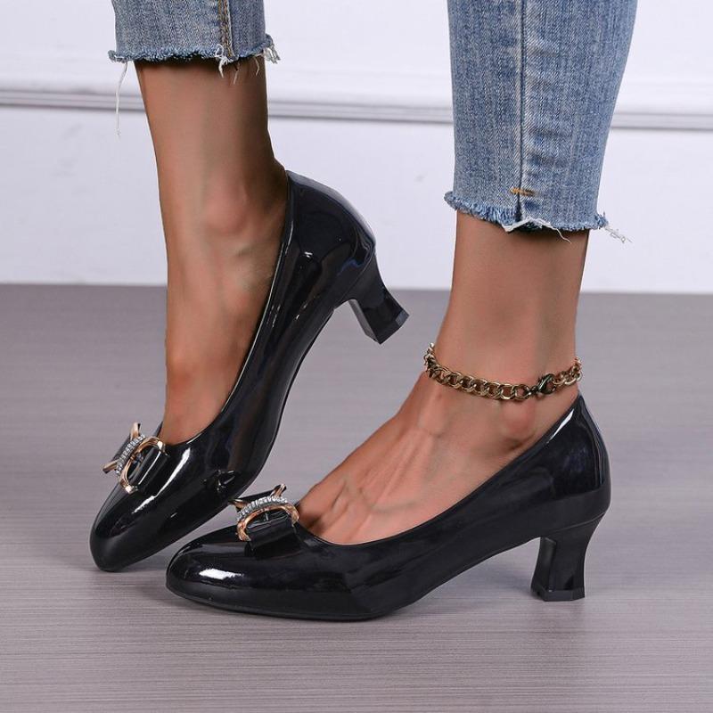2026 Spring New Women's Leather Shoes Fashion Professional High Heels Black Red Shallow Mouth Comfortable Work Office Shoes34-43