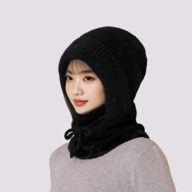 Winter outdoor riding fleece warm knitted wool hat women's hat mask scarf one-piece pullover hat