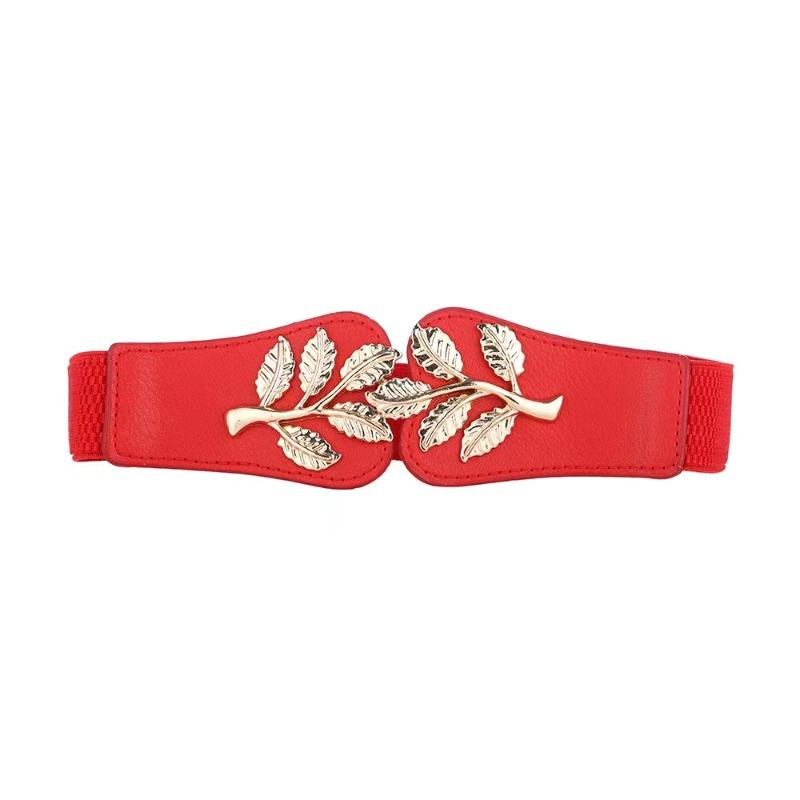 Women's Waist Cover Fashionable Gold Leaf Elastic Waist Closure With Double Hook Buckle Wide Belt Paired With Skirt Women Belt