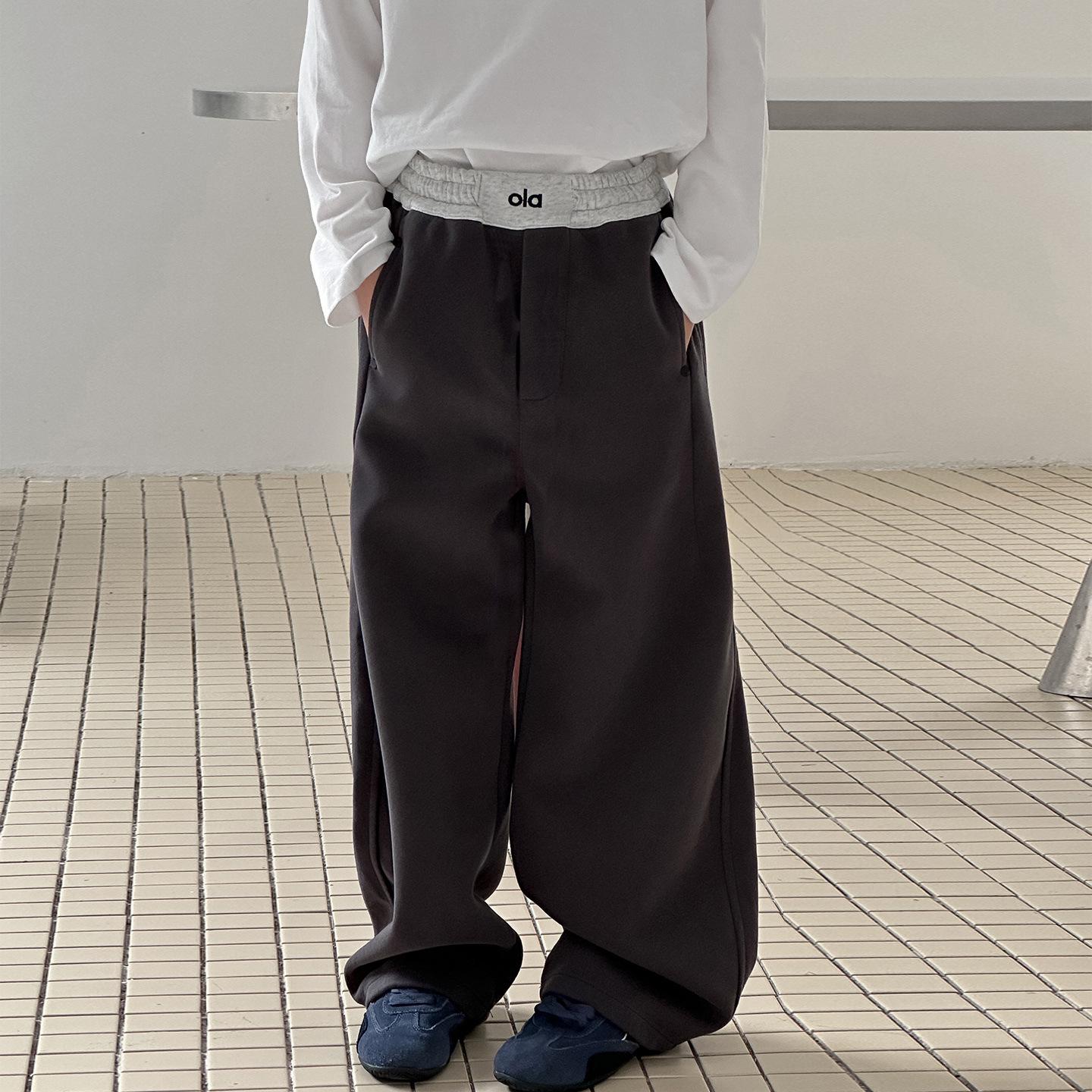 

Осень 2025 Спортивные брюки прямого кроя для девочек - Широкие брюки для детей на начало сезона 160 cm темно-серого