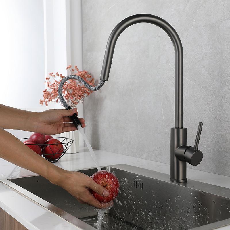 304 Stainless Steel Pull Down Kitchen Faucet With Sprayer Single Handle Cold And Hot Dual Control 2-function Black Sink Tap