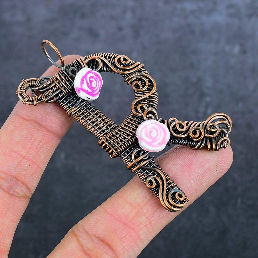 R Look Gemstone Handmade Copper Wire Wrap Jewelry Pendant 2.96" t4b40