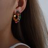 Natural Stone Earrings Stainless Steel Bohemia Hoop Earrings Vintage Aesthetic Multi Color Exquisite Zircon Women