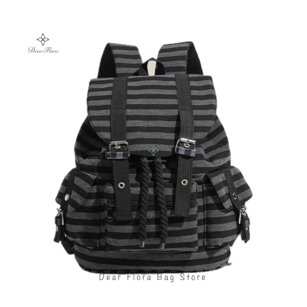 New Y2K Korean Striped Drawstring Backpack Fashion Women'S Kpop School Bag Rucksack Large Capacity Versatile Knapsack Travel Bag