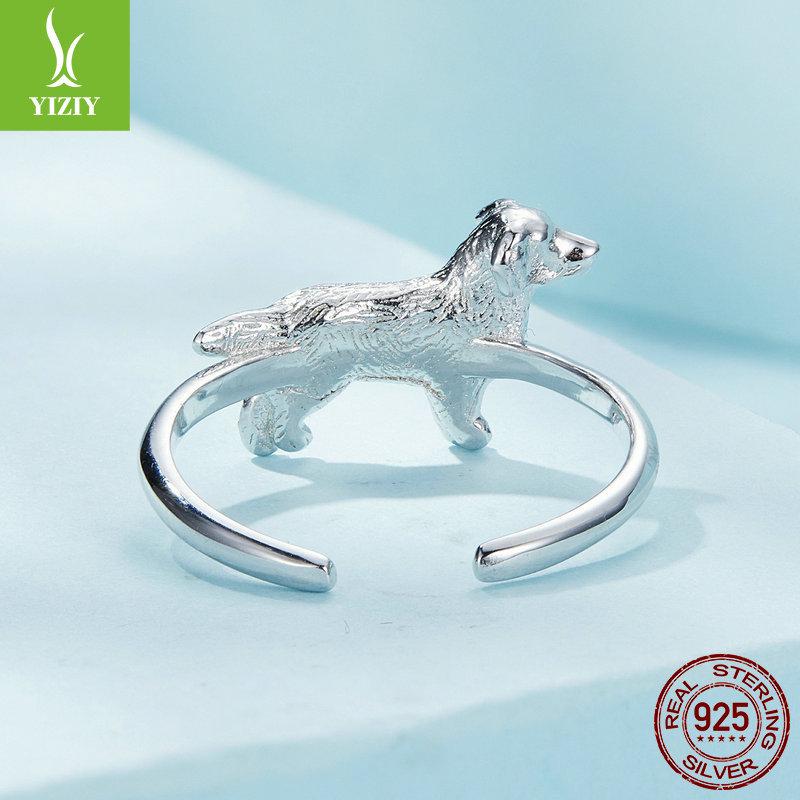 Yinziyun Cute Golden Retriever Puppy Open Ring - 925 Sterling Silver for Men & Women