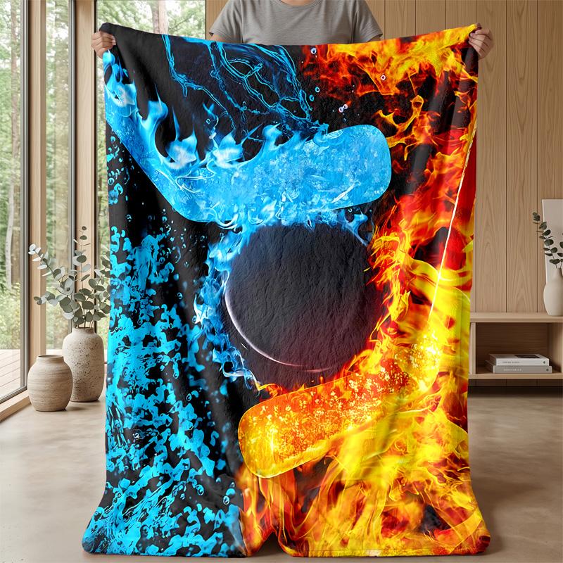 Coperta in Flanella Stampata con Logo Hockey Calda e Confortevole, Amica della Pelle, per Divano, Letto, Uso Quotidiano Indoor