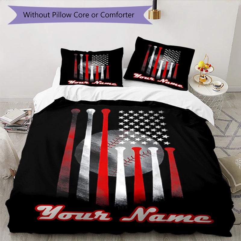 3PC Custom Name American Baseball Pride Bedding Set Duvet Cover Closure Includes 1 Duvet Cover & 2 Pillowcases for Bedroom