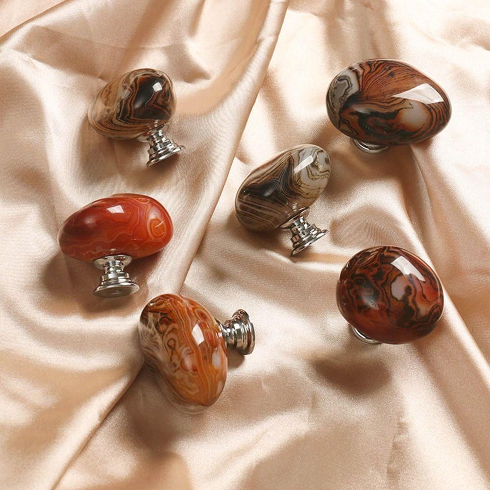 Durable Furniture Hardware Zinc Zinc Alloy Base Cabinet Pulls Agate Stone Wardrobe Handle  Storage Drawer