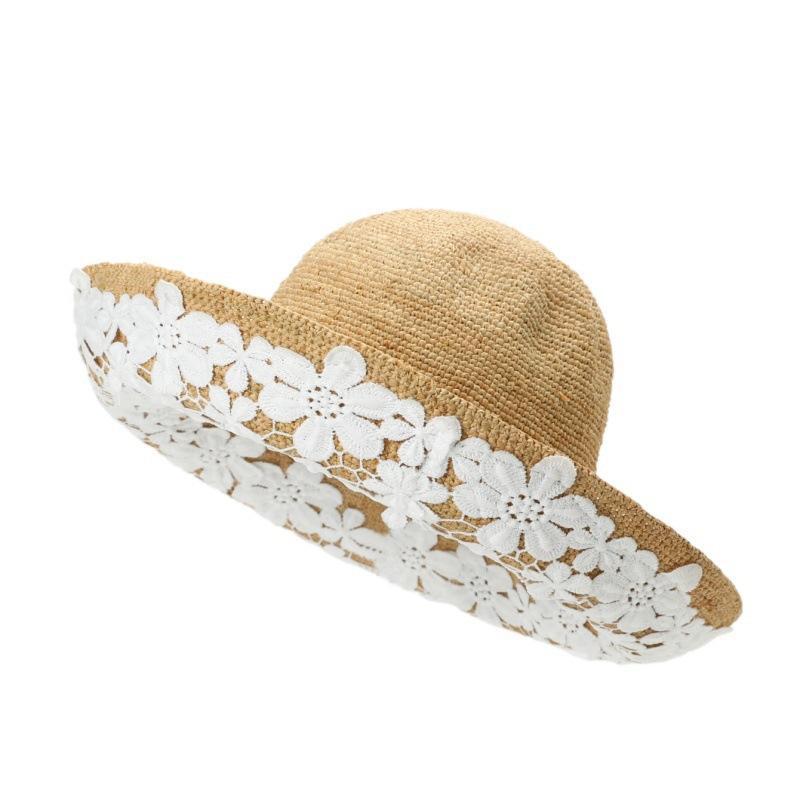 

Весенне-летняя дизайнерская шляпа из соломы, кружевная шляпа с цветами, шляпа ручной работы, британская солнцезащитная шляпа от солнца One size