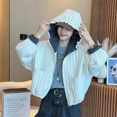 Damen Retro Kapuzen Stepp Kurzjacke für Herbst/Winter: Jugendliches, lockeres, minimalistisches Pendler-Oberteil