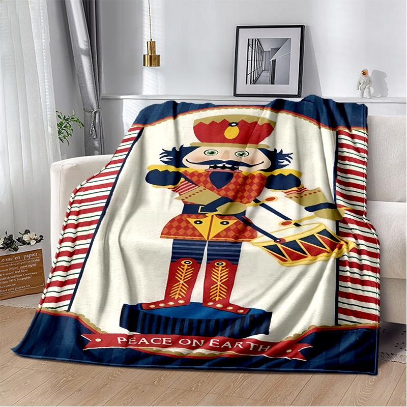 Cartoon Merry Christmas Gift The Nutcracker Doll Happy New Year Soft Flannel Blanket for Beds Bedroom Sofa Picnic,Throw Blanket