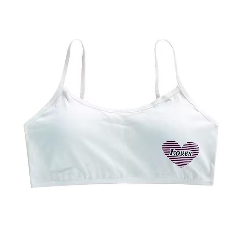 Girl Racerback Cotton Sport Training Bra with Love Letter Print Wide Strap Underwear Crop Top one size белый