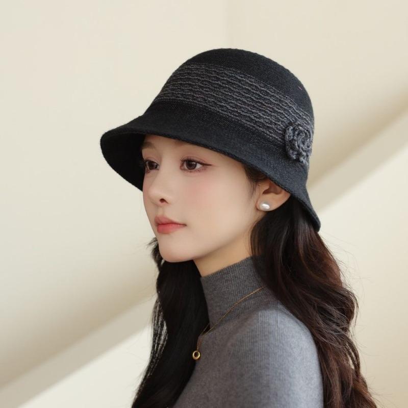 Neuer eleganter Blumenhut für Herbst und Winter, gestrickter Glockenhut, faltbarer warmer Fischerhut