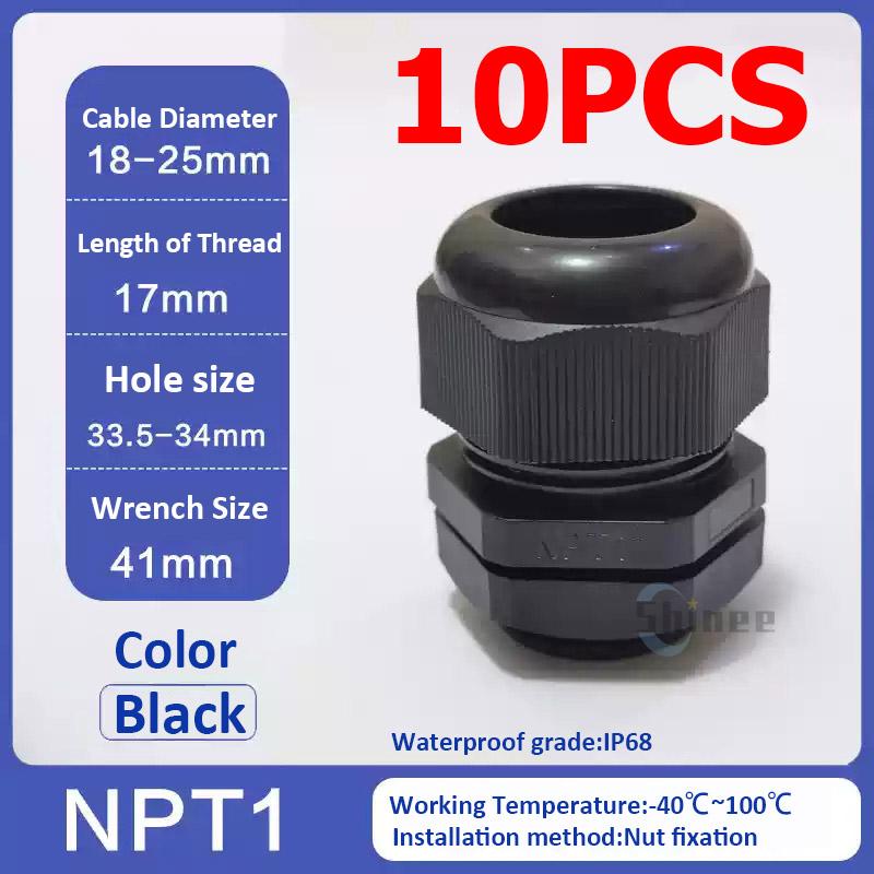 10Pcs Waterproof Cable Gland NPT 1/4 NPT 1/2 NPT 3/8 American Nylon Cable Joint Black Flame-retardant 4-25mm Wire Connector IP68