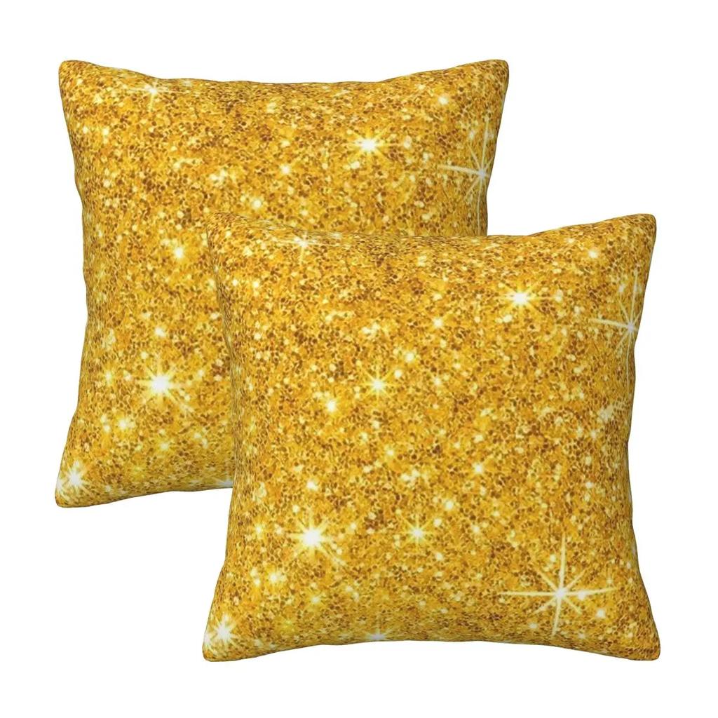 Glitter Gold 2 Pcs Square Pillowcase Pillow Cover Cushion Decor Comfort Throw Pillow For Home Living Room