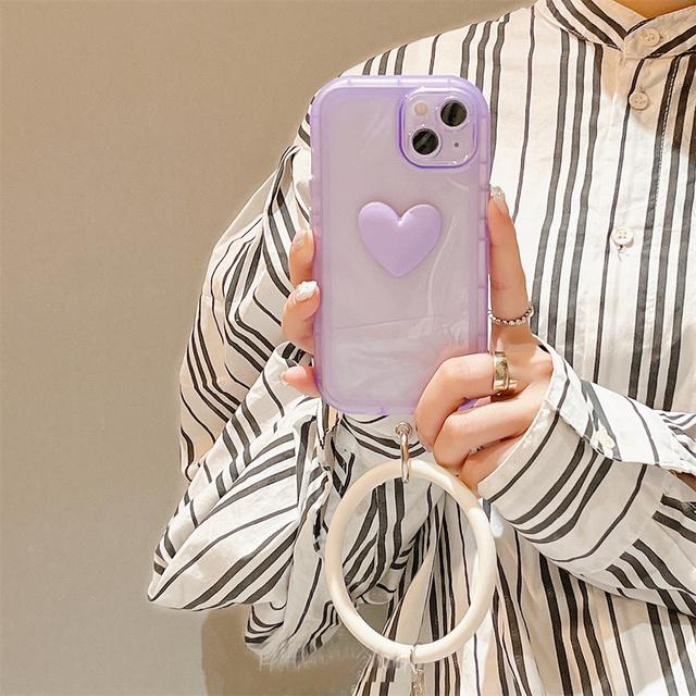 Ins Korea 3d Love Heart Clear Wrist Loop Strap Case For Iphone 13 12 11pro Max X Xr Xs Max Handy Strap Shockproof Cover