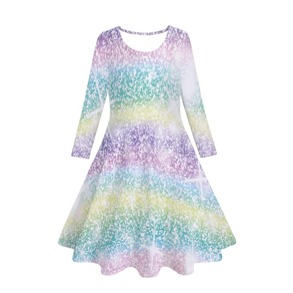 Girls' 3D Galaxy Dress Long Sleeve Summer Spring Vacation Daily Holiday Princess Beautiful Sweet Kids 4-12 Years Casual Dress A Line Dress