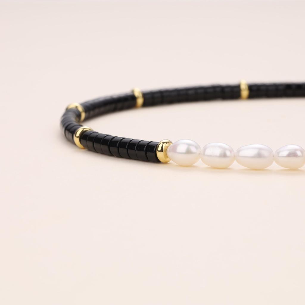Black Stone Freshwater Pearl Necklace for Women [COAI]
