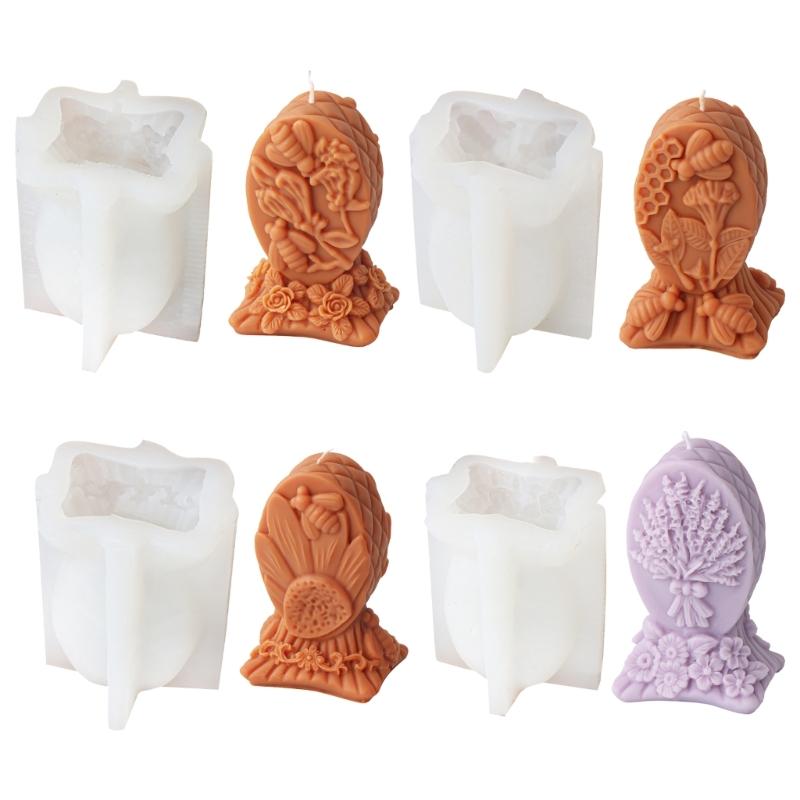 Creative Resin Candle Molds Decorative  Bees Flower Relief Candle Silicone Mold for Candle Making Supplies