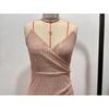 Women Sequined Spaghetti Strap V Neck Bodycon Long Evening Party Dress