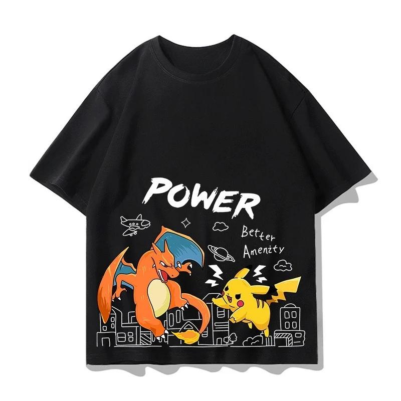Pokémon Q Version Creative Printing Tshirt Summer New Mens and Womens Japanese Harajuku Trend Loose Casual Shortsleeved Top