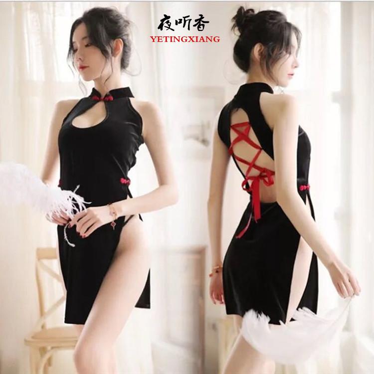 New sex underwear velvet retro women's cheongsam back strap girdle sexy hollow temptation