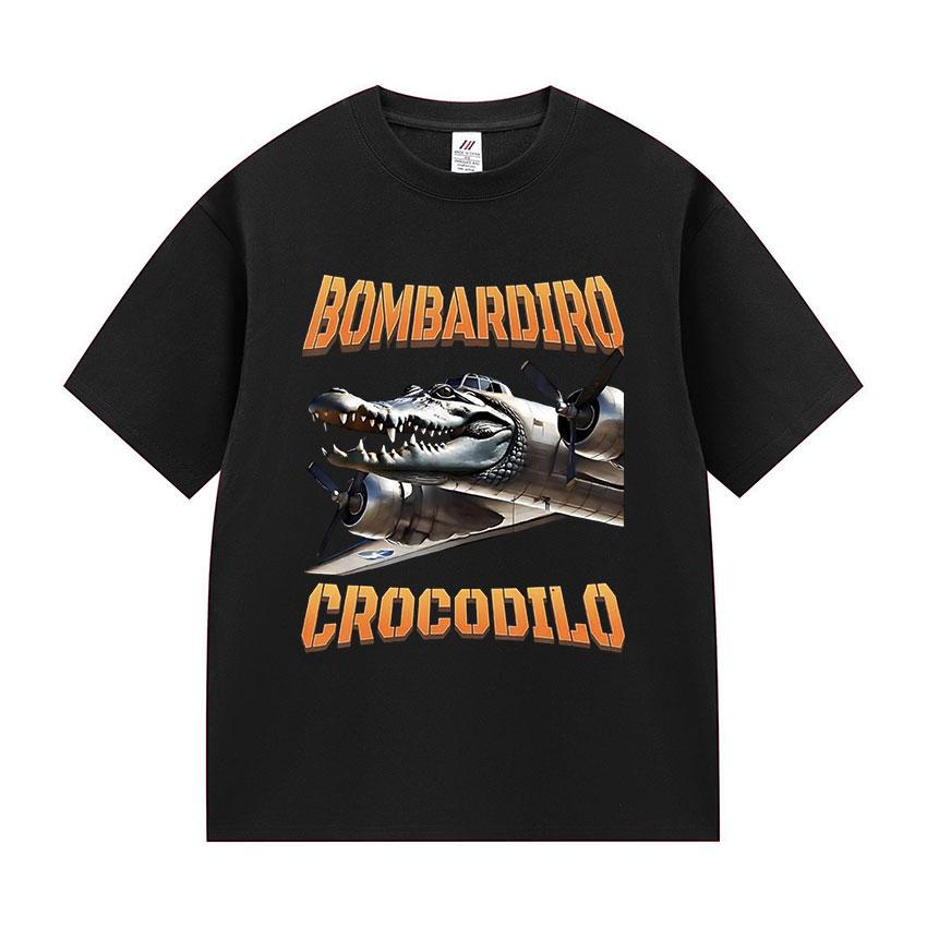 Bombardino Crocodile Funny Meme Plane Bomber print TShirt Men fashion O-Neck short sleeve t shirt Unisex summer pure cotton Tees