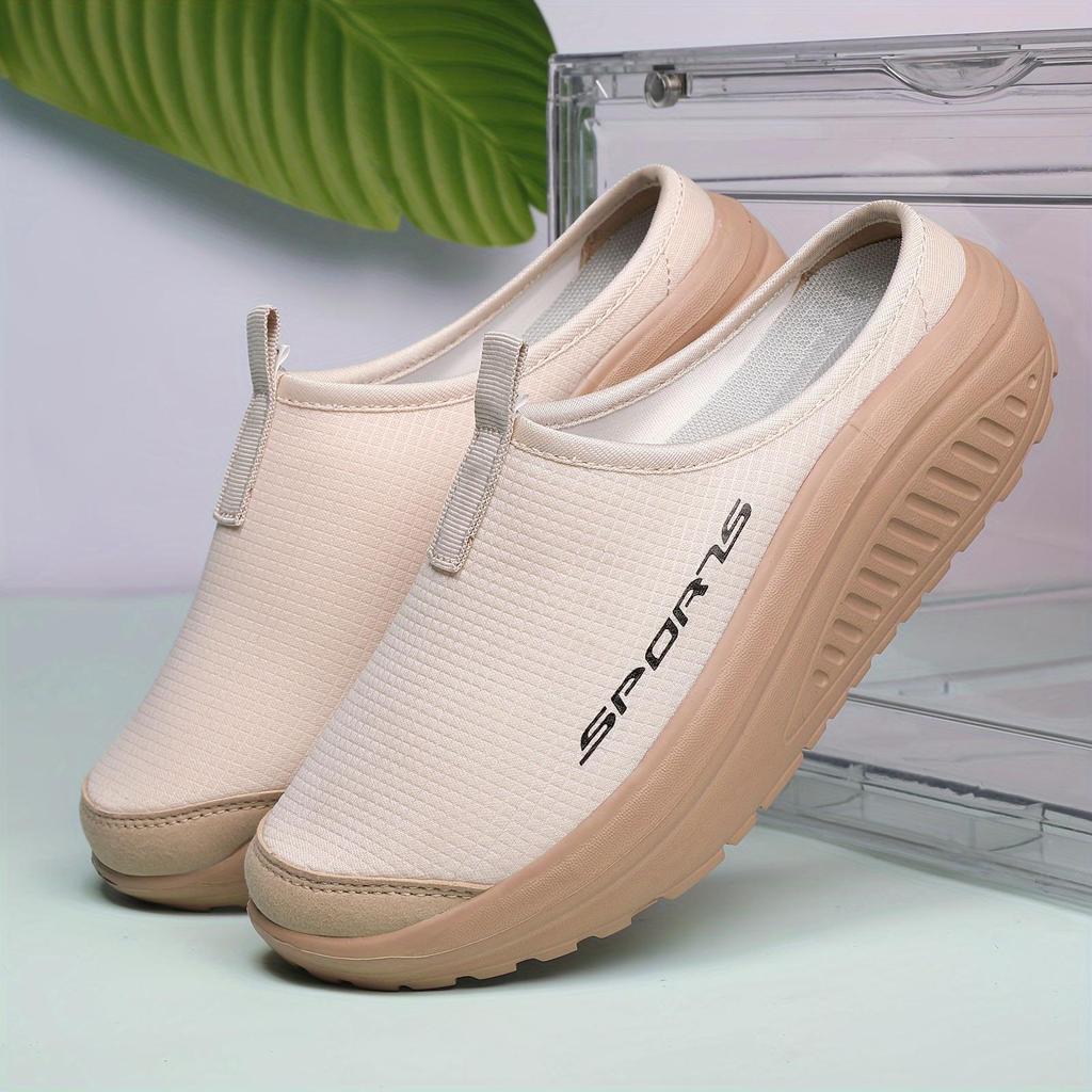 Women Solid Color Casual Sneakers Thick Sole Soft Bottom Mesh Walking Shoes Half Slip Breathable Shoes