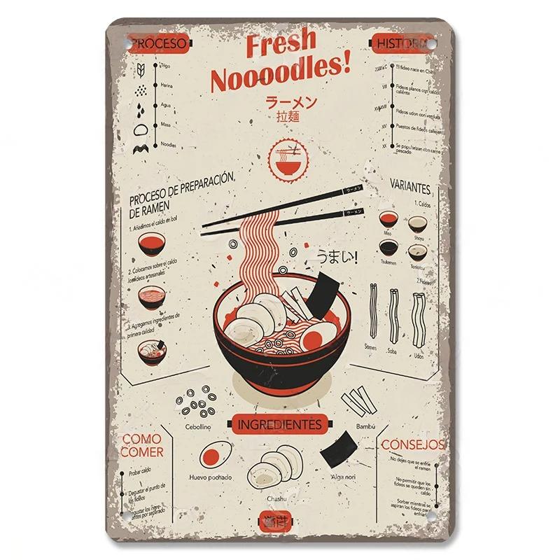 Metal Tin Signs Japanese Foods Vintage Posters Decor Plaque Ramen Beer Metal Plates Wall Decor for Bar Kitchen Restaurant