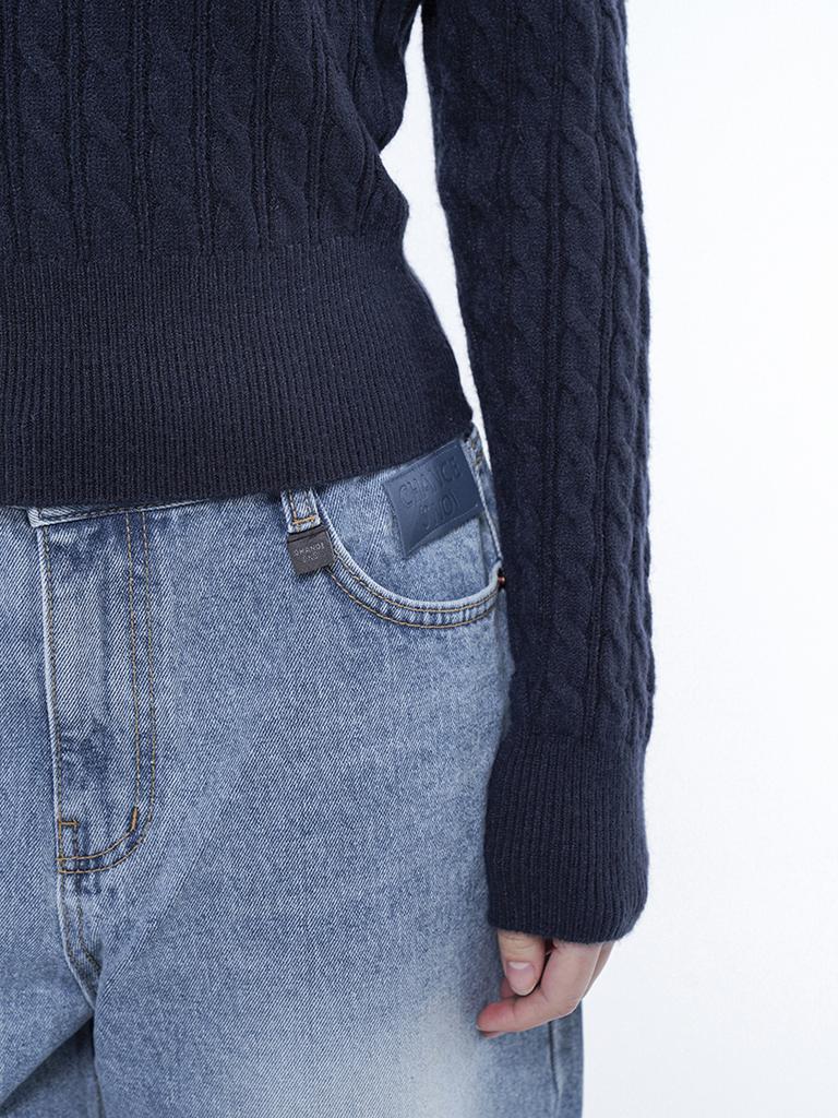 Chaenseseunoi Wide Round Neck Cable Knit Navy/W251Tp07Ny