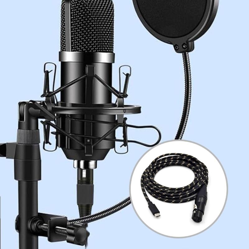Professional USB C Male to 3Pin Female Mic Cable Dynamic Mic Recording Cord Converters Wire for Dynamic Microphones